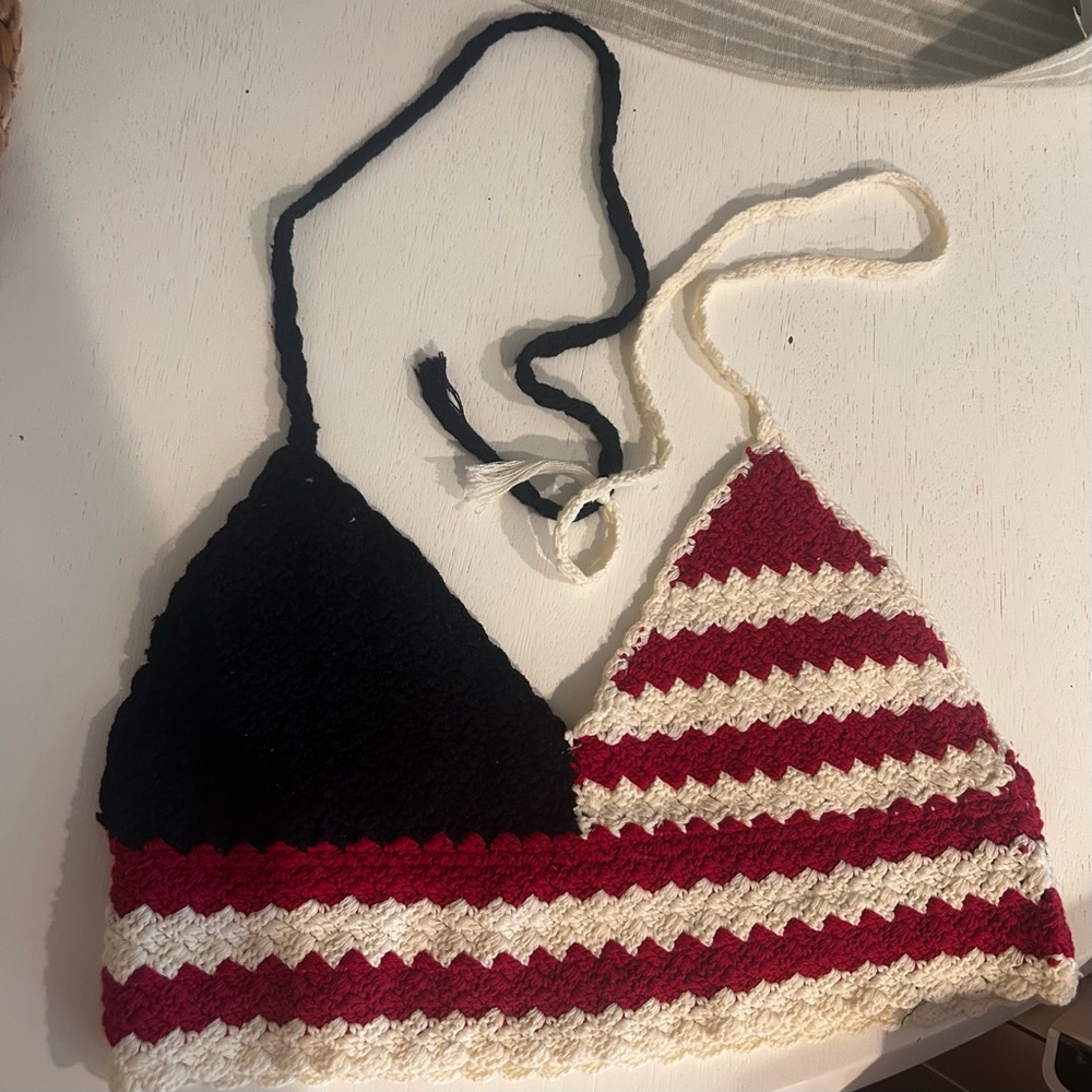 Crochet American Flag Triangle Swim Top